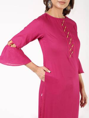 cotton criss-cross bell sleeves straight kurta,magenta,(s,m,l,xl,2xl,3xl) 5