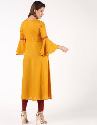 Rayon bell sleeves solid anarkali kurta,mustard,(s,m,l,xl,2xl,3xl) 3