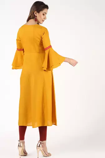 Rayon bell sleeves solid anarkali kurta,mustard,(s,m,l,xl,2xl,3xl)