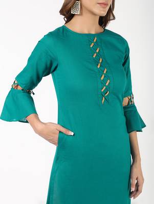 cotton criss-cross bell sleeves straight kurta,blue,(s,m,l,xl,2xl,3xl) 5