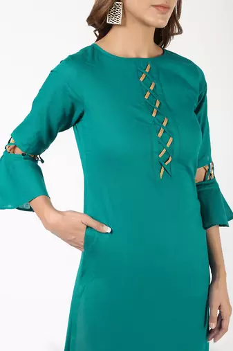 cotton criss-cross bell sleeves straight kurta,blue,(s,m,l,xl,2xl,3xl)