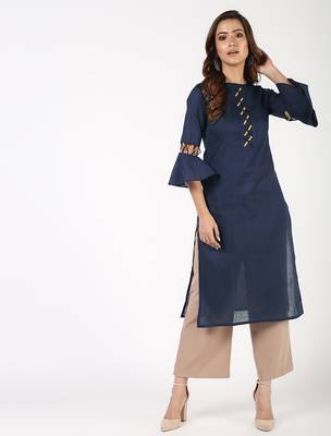 cotton criss-cross bell sleeves straight kurta,navy blue,(s,m,l,xl,2xl,3xl) 1