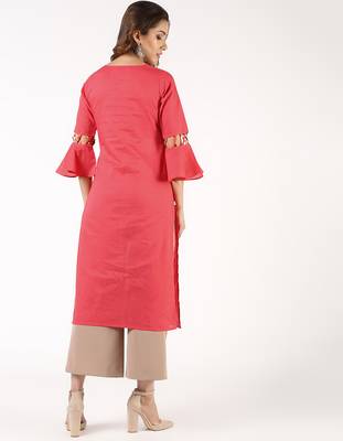 cotton criss-cross bell sleeves straight kurta,peach,(s,m,l,xl,2xl,3xl) 3