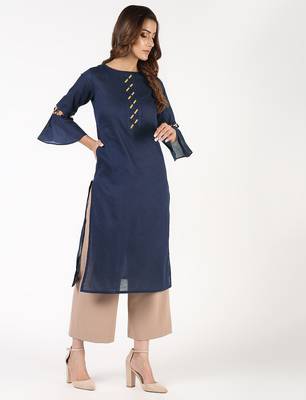 cotton criss-cross bell sleeves straight kurta,navy blue,(s,m,l,xl,2xl,3xl) 2