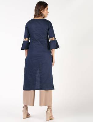 cotton criss-cross bell sleeves straight kurta,navy blue,(s,m,l,xl,2xl,3xl) 3