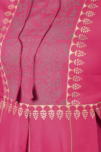 Cotton gold print flared kurta,fuchsia,(s,m,l,xl,2xl,3xl)