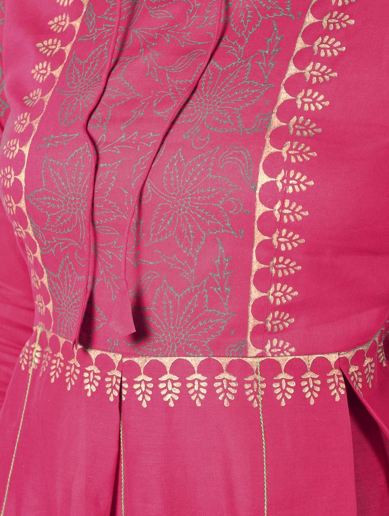 Cotton gold print flared kurta,fuchsia,(s,m,l,xl,2xl,3xl)