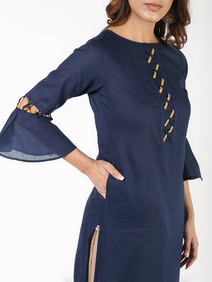 cotton criss-cross bell sleeves straight kurta,navy blue,(s,m,l,xl,2xl,3xl) 4