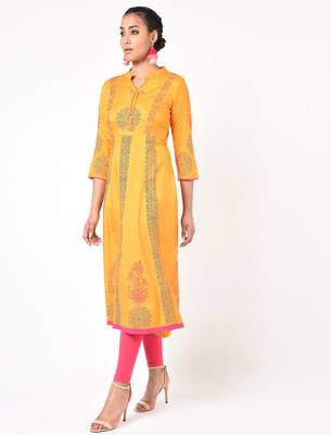 Rayon floral print anarkali kurta ,mustard,(s,m,l,xl,2xl,3xl) 1
