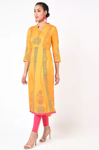 Rayon floral print anarkali kurta ,mustard,(s,m,l,xl,2xl,3xl)