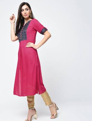 rayon block printed flared kurta,magenta,(s,m,l,xl,2xl,3xl) 1