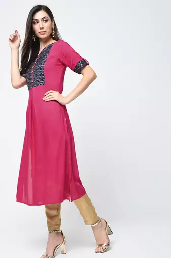 rayon block printed flared kurta,magenta,(s,m,l,xl,2xl,3xl)