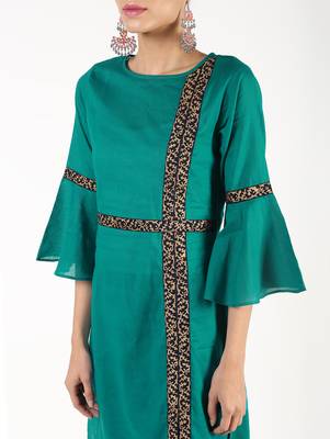 cotton bell sleeve solid straight kurta,turquoise,(s,m,l,xl,2xl,3xl) 4