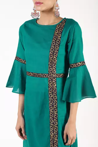 cotton bell sleeve solid straight kurta,turquoise,(s,m,l,xl,2xl,3xl)