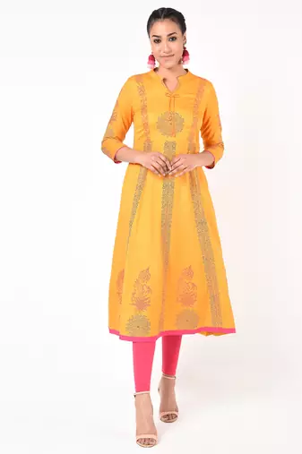 Rayon floral print anarkali kurta ,mustard,(s,m,l,xl,2xl,3xl)