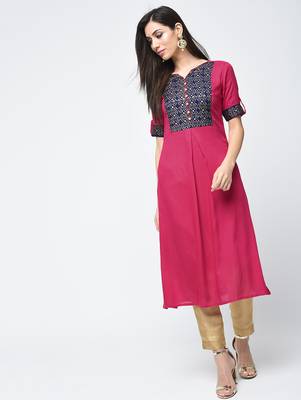 rayon block printed flared kurta,magenta,(s,m,l,xl,2xl,3xl) 2