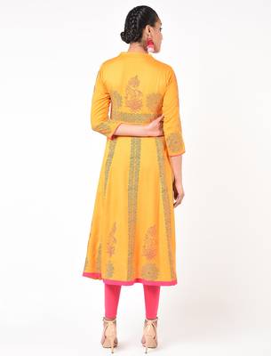 Rayon floral print anarkali kurta ,mustard,(s,m,l,xl,2xl,3xl) 3