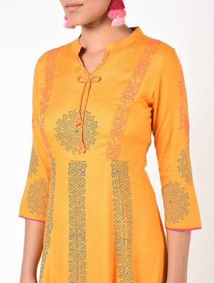 Rayon floral print anarkali kurta ,mustard,(s,m,l,xl,2xl,3xl) 4