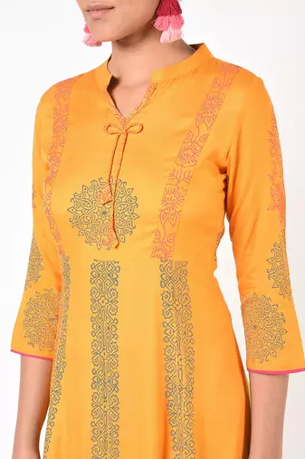 Rayon floral print anarkali kurta ,mustard,(s,m,l,xl,2xl,3xl)