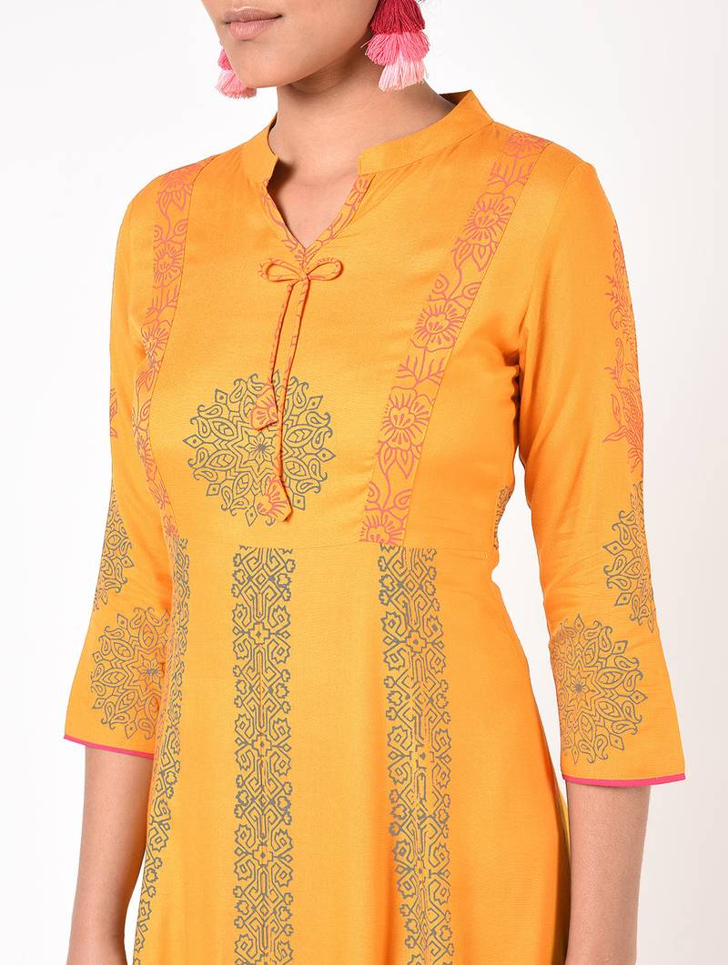 Rayon floral print anarkali kurta ,mustard,(s,m,l,xl,2xl,3xl)