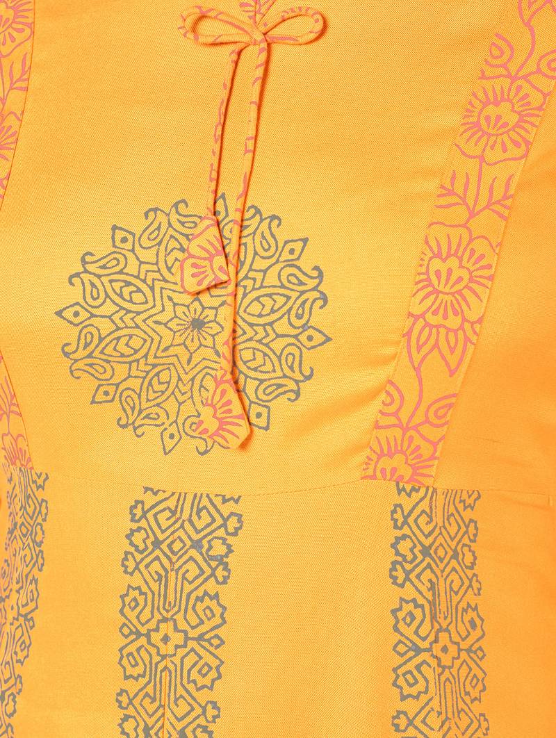 Rayon floral print anarkali kurta ,mustard,(s,m,l,xl,2xl,3xl)