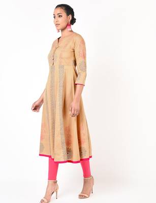 Cotton floral print anarkali kurta ,beige,(s,m,l,xl,2xl,3xl) 1