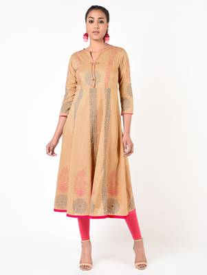 Cotton floral print anarkali kurta ,beige,(s,m,l,xl,2xl,3xl) 2
