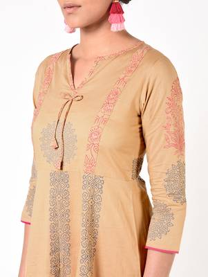 Cotton floral print anarkali kurta ,beige,(s,m,l,xl,2xl,3xl) 4
