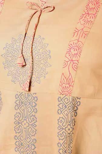 Cotton floral print anarkali kurta ,beige,(s,m,l,xl,2xl,3xl)