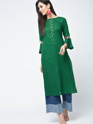 cotton criss-cross bell sleeves straight kurta,green,(s,m,l,xl,2xl,3xl) 1