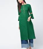 cotton criss-cross bell sleeves straight kurta,green,(s,m,l,xl,2xl,3xl)