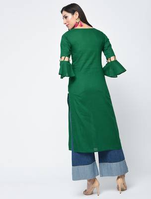 cotton criss-cross bell sleeves straight kurta,green,(s,m,l,xl,2xl,3xl) 3