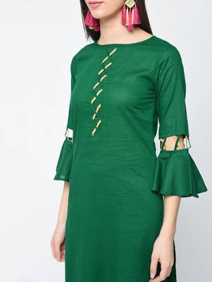 cotton criss-cross bell sleeves straight kurta,green,(s,m,l,xl,2xl,3xl) 4