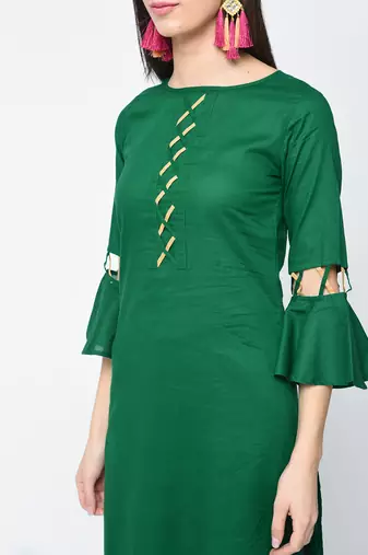 cotton criss-cross bell sleeves straight kurta,green,(s,m,l,xl,2xl,3xl)