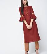 cotton criss-cross bell sleeves straight kurta,maroon,(s,m,l,xl,2xl,3xl)