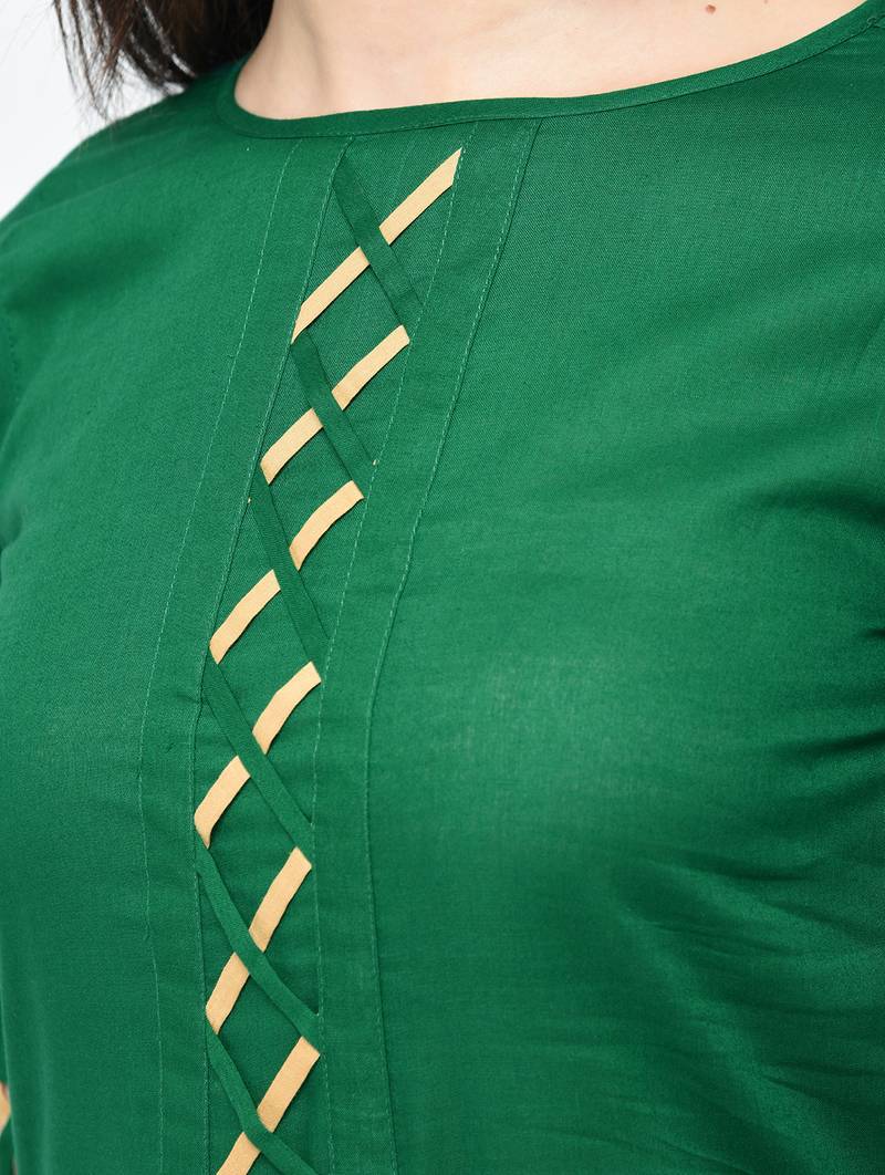 cotton criss-cross bell sleeves straight kurta,green,(s,m,l,xl,2xl,3xl)