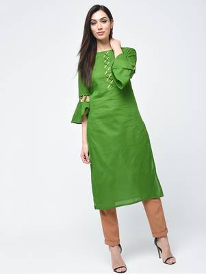 cotton criss-cross bell sleeves straight kurta,green,(s,m,l,xl,2xl,3xl) 1