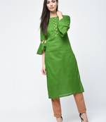 cotton criss-cross bell sleeves straight kurta,green,(s,m,l,xl,2xl,3xl)