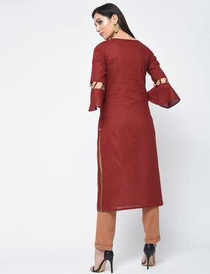 cotton criss-cross bell sleeves straight kurta,maroon,(s,m,l,xl,2xl,3xl) 3