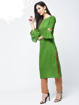 cotton criss-cross bell sleeves straight kurta,green,(s,m,l,xl,2xl,3xl) 2