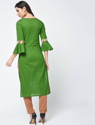 cotton criss-cross bell sleeves straight kurta,green,(s,m,l,xl,2xl,3xl) 3