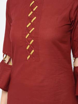 cotton criss-cross bell sleeves straight kurta,maroon,(s,m,l,xl,2xl,3xl) 5