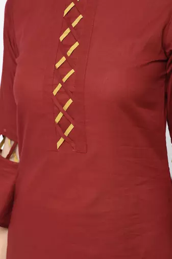 cotton criss-cross bell sleeves straight kurta,maroon,(s,m,l,xl,2xl,3xl)