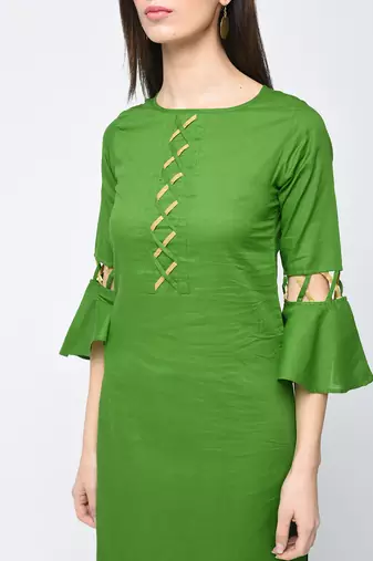 cotton criss-cross bell sleeves straight kurta,green,(s,m,l,xl,2xl,3xl)