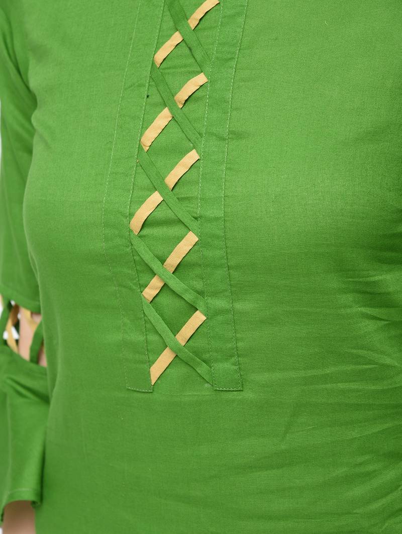 cotton criss-cross bell sleeves straight kurta,green,(s,m,l,xl,2xl,3xl)