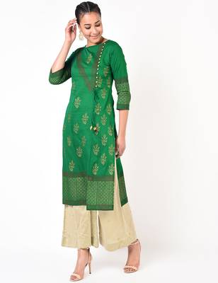 cotton gold print straight kurta,green,(s,m,l,xl,2xl,3xl) 1