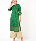cotton gold print straight kurta,green,(s,m,l,xl,2xl,3xl)