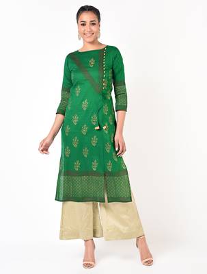 cotton gold print straight kurta,green,(s,m,l,xl,2xl,3xl) 2
