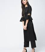 cotton criss-cross bell sleeves straight kurta,black,(s,m,l,xl,2xl,3xl)