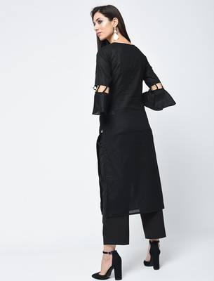 cotton criss-cross bell sleeves straight kurta,black,(s,m,l,xl,2xl,3xl) 3